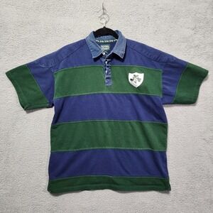 Vintage 90s Total Rugby Blue Green Mens Polo Irish Clover Embroidered Large
